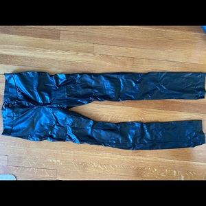 Black faux leather extra long pants